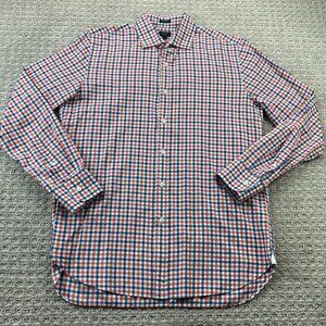 J. Crew Crosby Button Up Shirt Men Medium M Red White Blue Checkered 120's 2 Ply